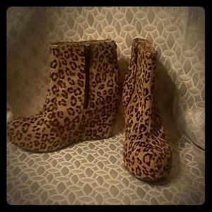 Jeffrey Campbell Pixie leopard fur wedge ankle boo